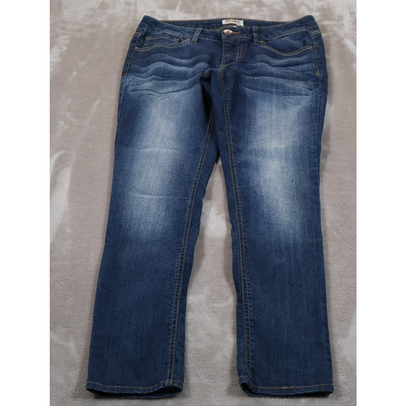 Mudd Jeans Womens 5S Blue Mid Rise Straight Leg Denim Pants Embroidered Pockets - Picture 1 of 8